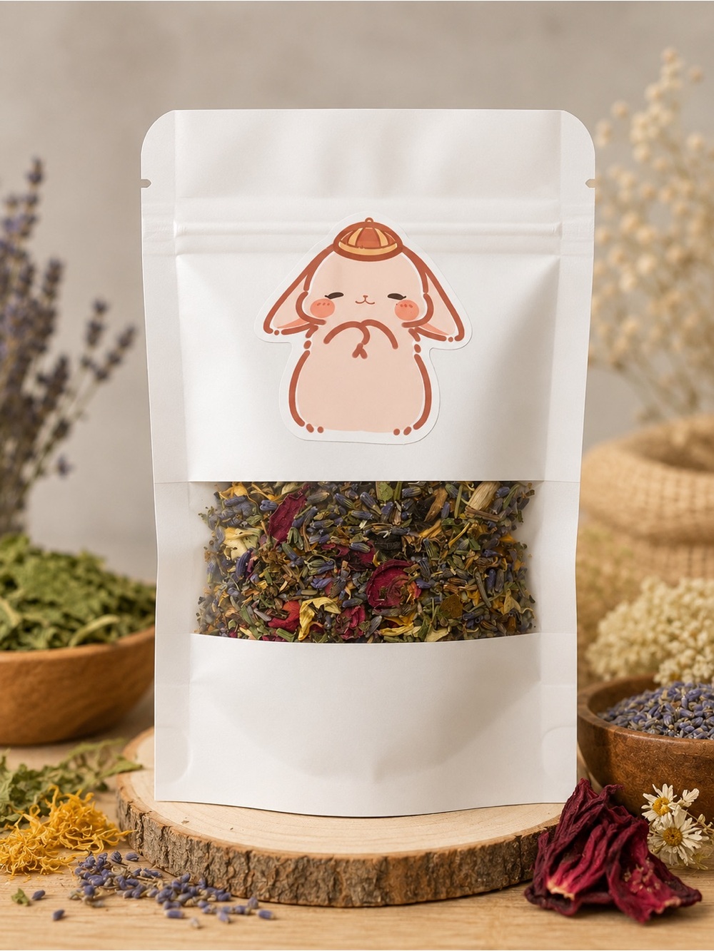 White Small Pets Herbal Treat Pouch with Pink Bunny Sticker